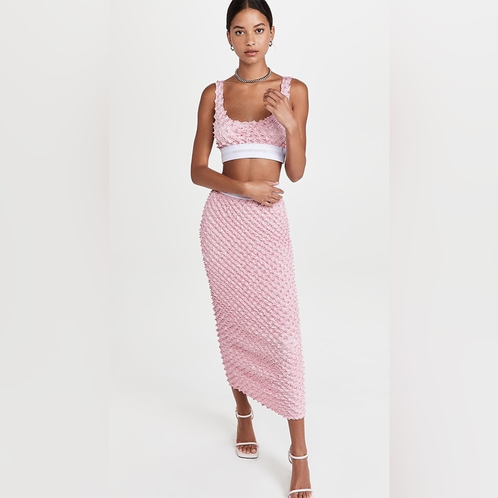 Alexander Wang Midi Shibori Bodycon Satin Texture Skirt w/Logo Waistband XS